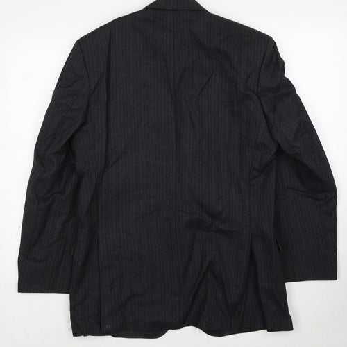 Label Mens Grey Striped Wool Jacket Suit Jacket Size 38 Regular