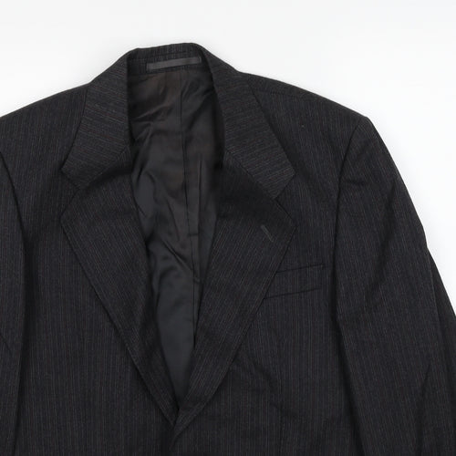Label Mens Grey Striped Wool Jacket Suit Jacket Size 38 Regular