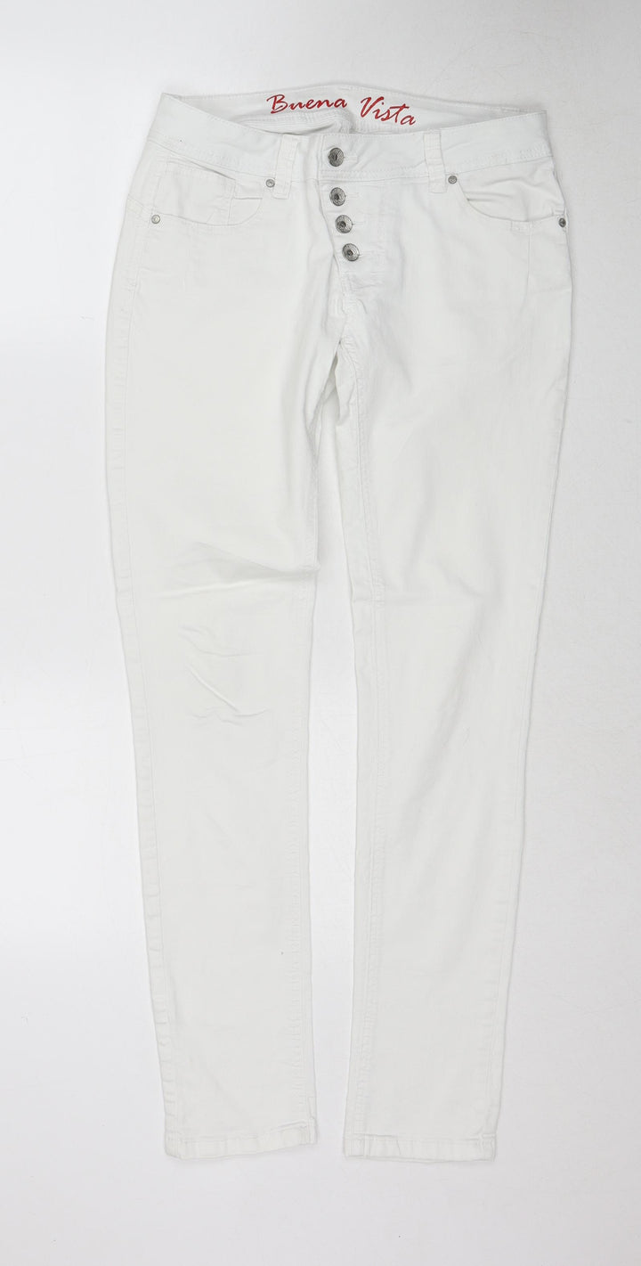 Buena Vista Womens White Cotton Skinny Jeans Size M Regular Button