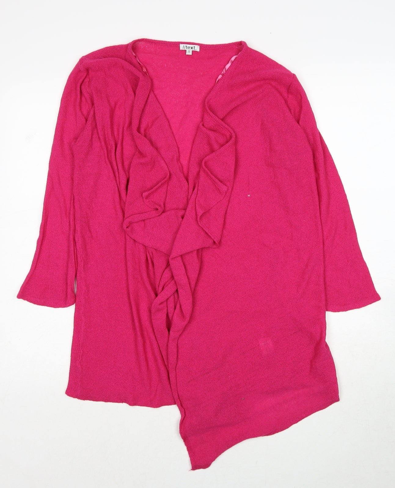 Text Womens Pink V-Neck Herringbone Acrylic Cardigan Jumper Size S