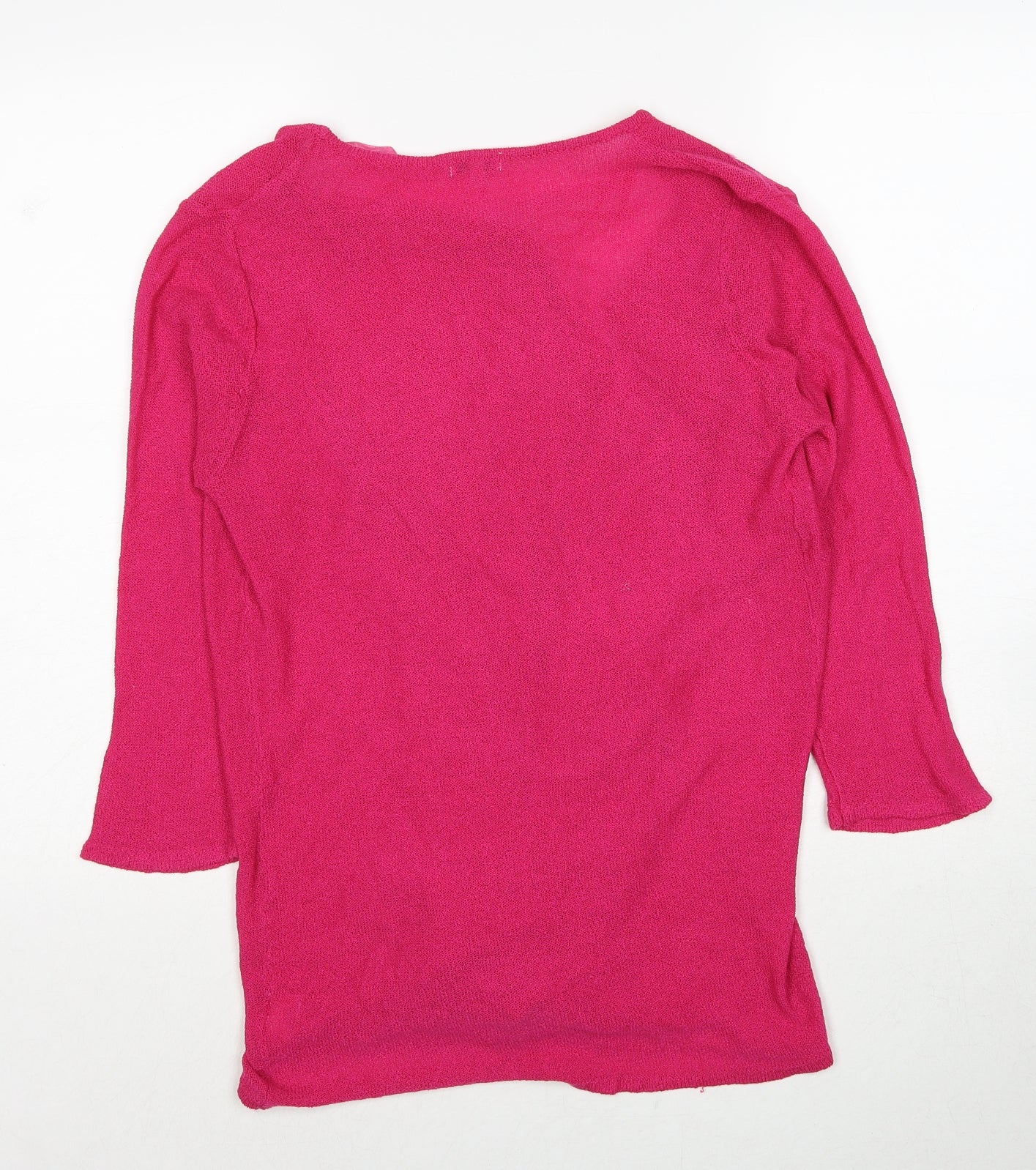 Text Womens Pink V-Neck Herringbone Acrylic Cardigan Jumper Size S