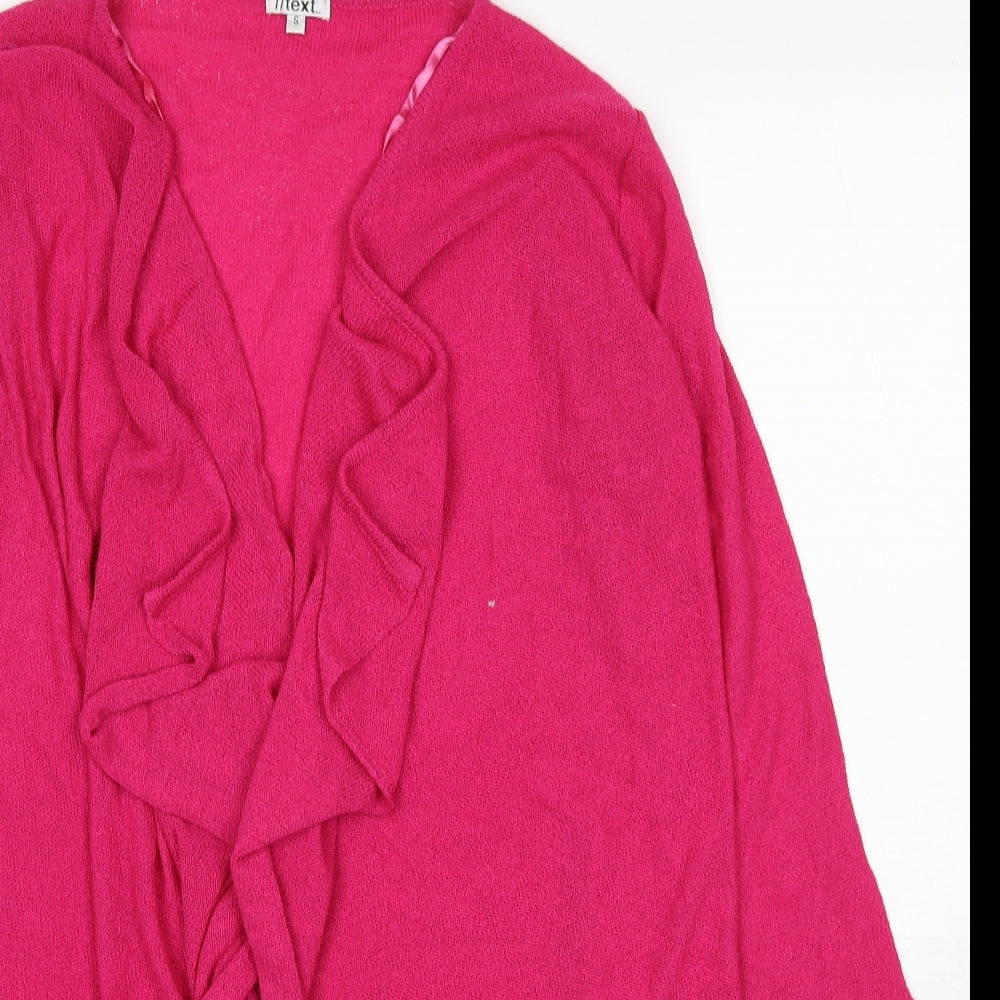 Text Womens Pink V-Neck Herringbone Acrylic Cardigan Jumper Size S