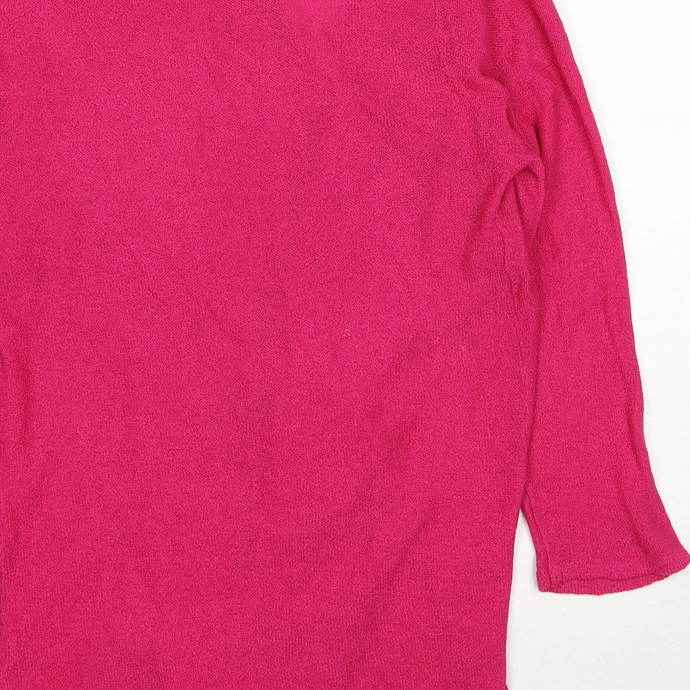 Text Womens Pink V-Neck Herringbone Acrylic Cardigan Jumper Size S