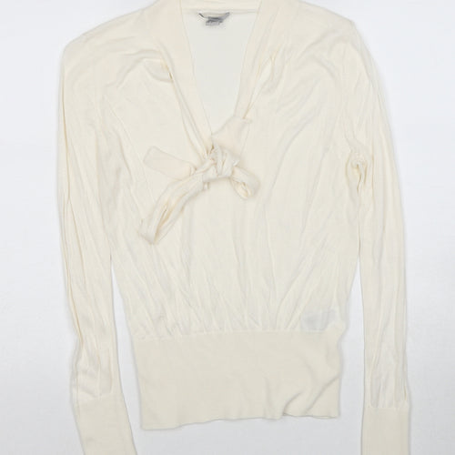 H&M Womens Ivory V-Neck Acrylic Pullover Jumper Size M