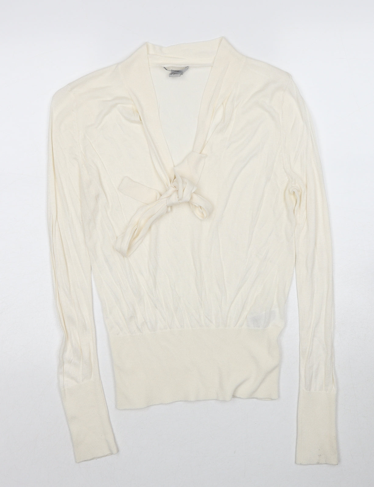 H&M Womens Ivory V-Neck Acrylic Pullover Jumper Size M