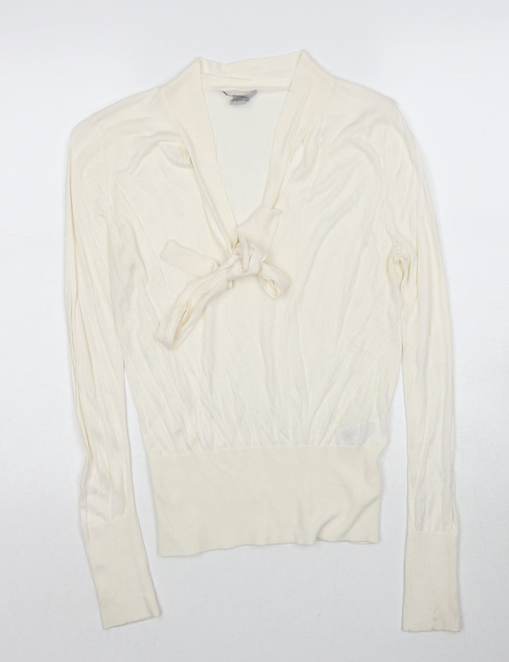 H&M Womens Ivory V-Neck Acrylic Pullover Jumper Size M