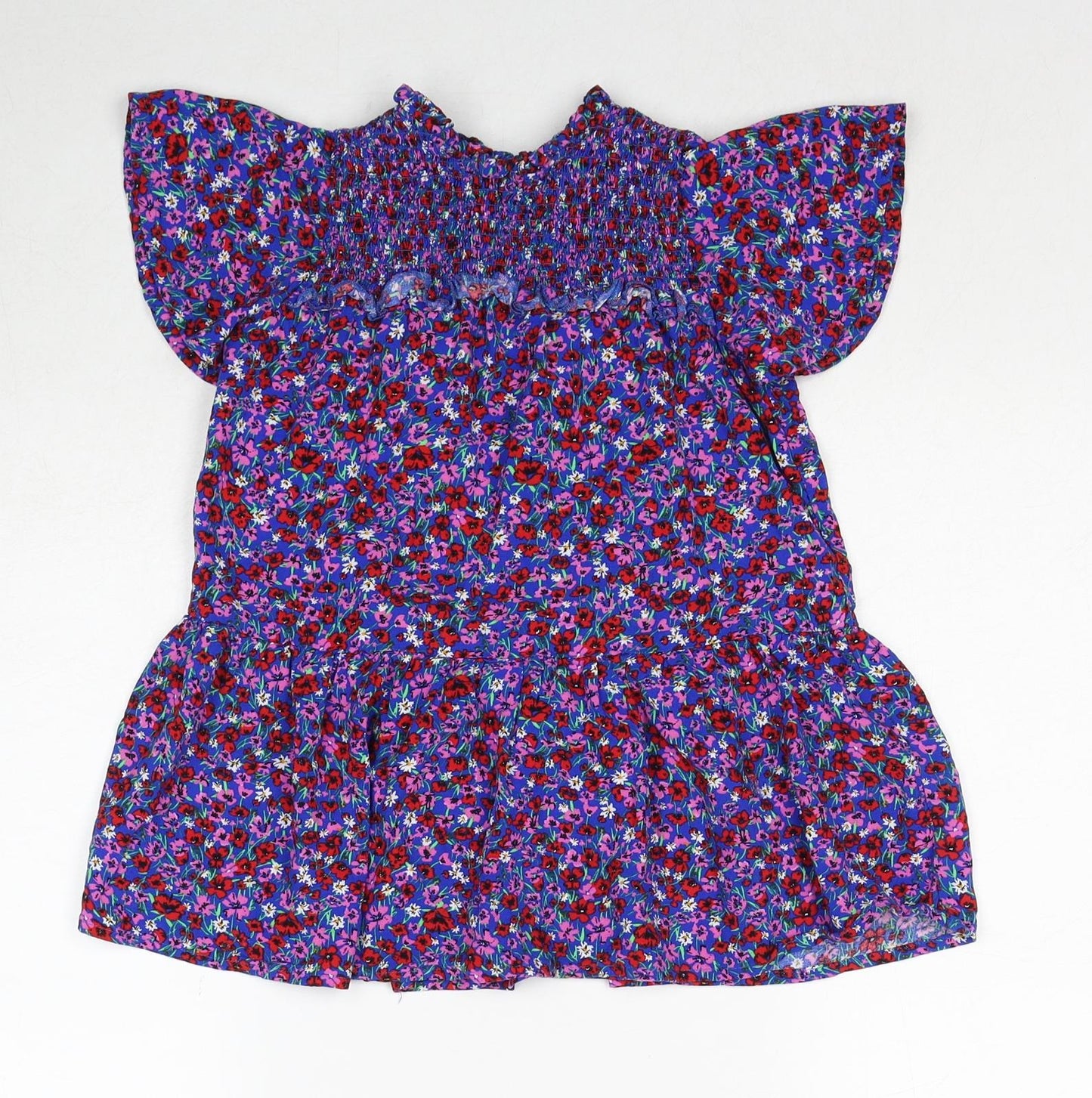 NEXT Girls Blue Floral Viscose Trapeze & Swing Size 4 Years Round Neck Button