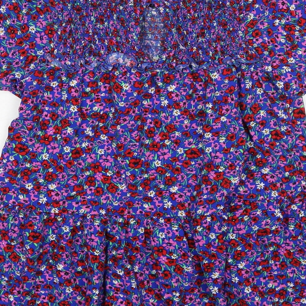 NEXT Girls Blue Floral Viscose Trapeze & Swing Size 4 Years Round Neck Button
