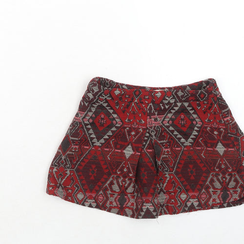Zara Girls Red Geometric Polyester A-Line Skirt Size 5 Years Regular Zip