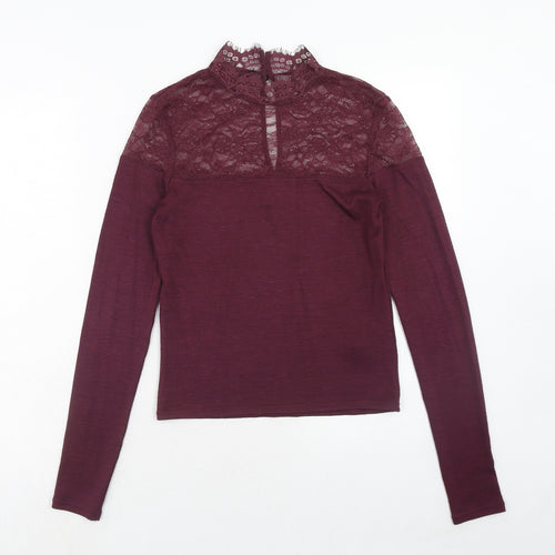 H&M Womens Purple Polyamide Basic Blouse Size S Mock Neck