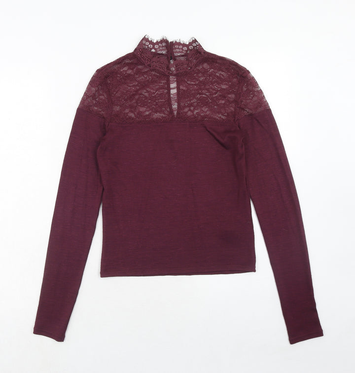 H&M Womens Purple Polyamide Basic Blouse Size S Mock Neck