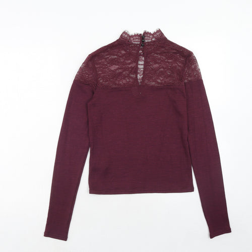 H&M Womens Purple Polyamide Basic Blouse Size S Mock Neck