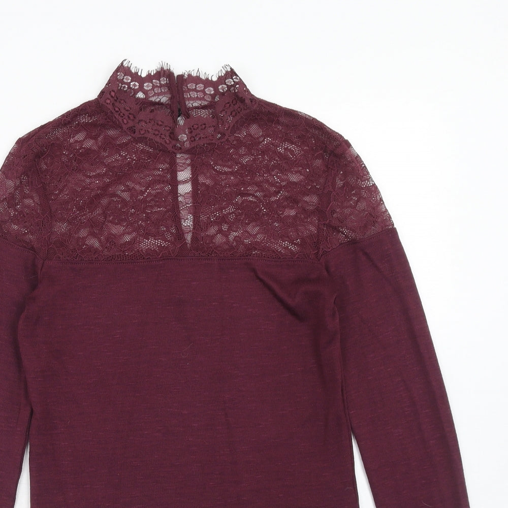 H&M Womens Purple Polyamide Basic Blouse Size S Mock Neck