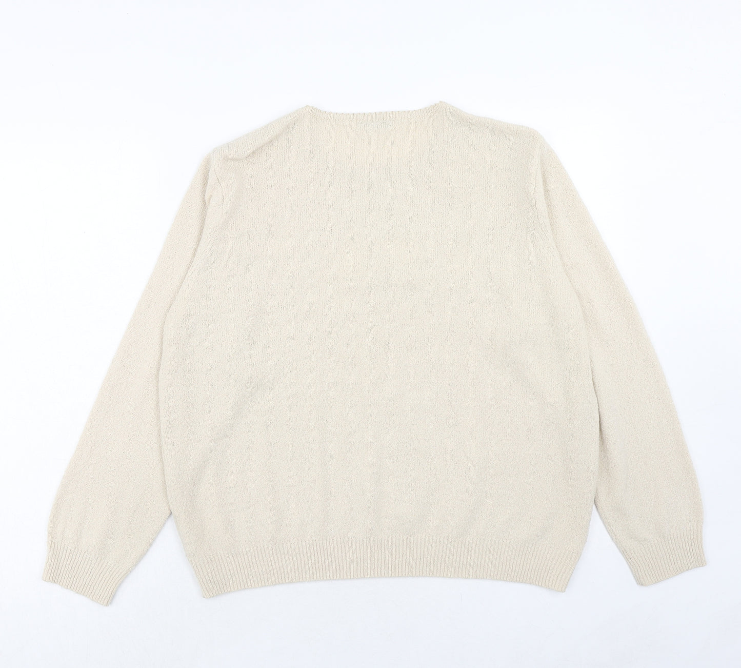 Berkertex Womens Beige Round Neck Acrylic Pullover Jumper Size 18 - Floral Detail