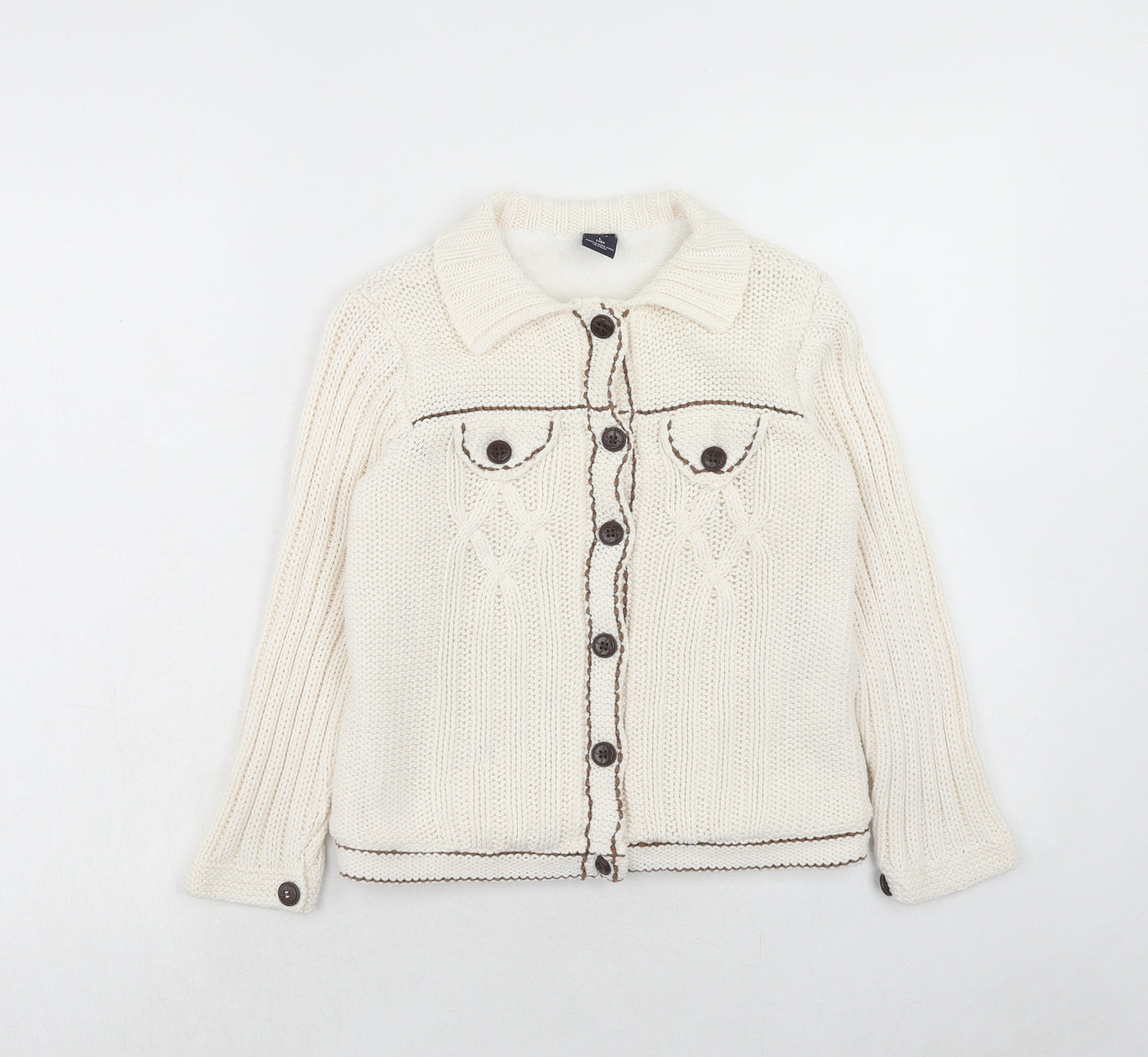 Gap Boys Ivory Collared Herringbone Cotton Cardigan Jumper Size 10 Years Button