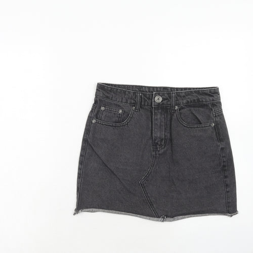 Liquor n Poker Womens Black Cotton Mini Skirt Size 8 Zip