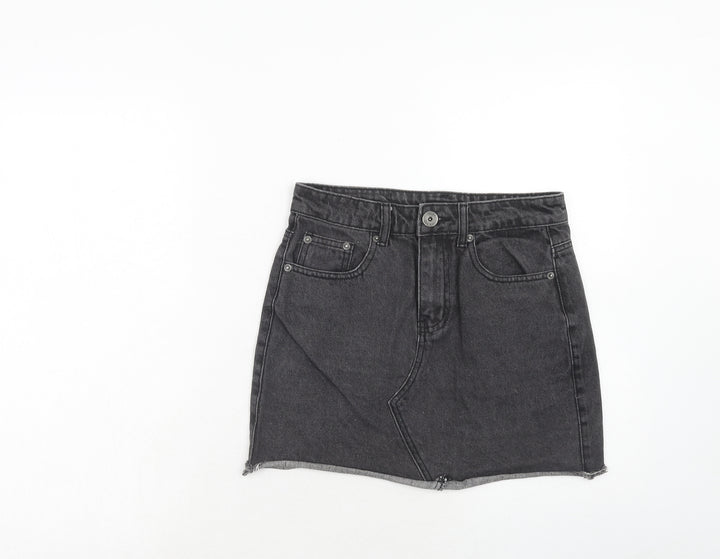 Liquor n Poker Womens Black Cotton Mini Skirt Size 8 Zip