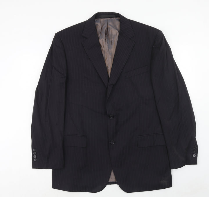 Marks and Spencer Mens Black Striped Wool Jacket Suit Jacket Size 42 Regular