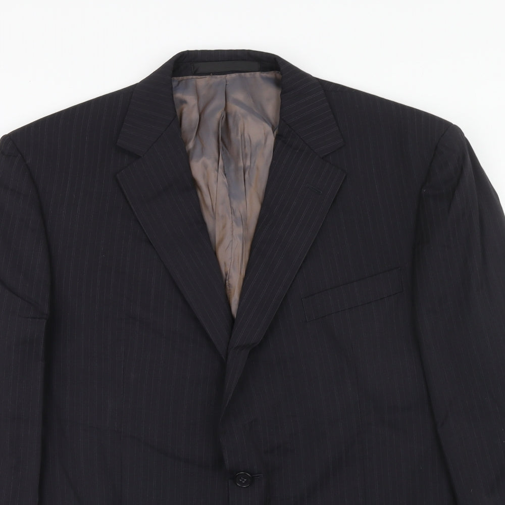 Marks and Spencer Mens Black Striped Wool Jacket Suit Jacket Size 42 Regular