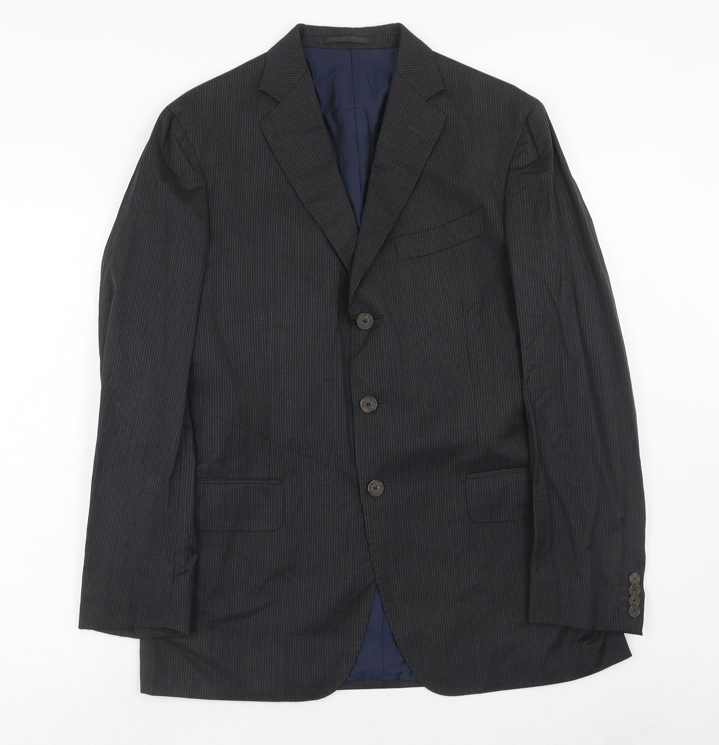 Arthur & Fpx Mens Grey Striped Wool Jacket Suit Jacket Size 40 Regular