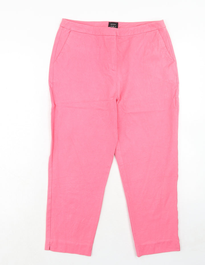 John Lewis Womens Pink Viscose Chino Trousers Size 10 Regular Hook & Eye