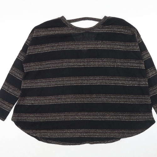 NEXT Womens Black Round Neck Striped Polyester Pullover Jumper Size 12