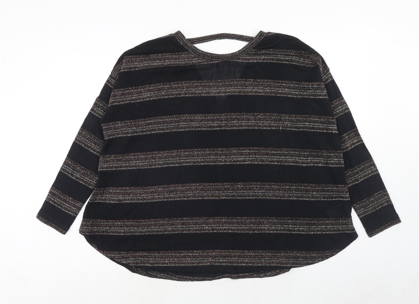 NEXT Womens Black Round Neck Striped Polyester Pullover Jumper Size 12