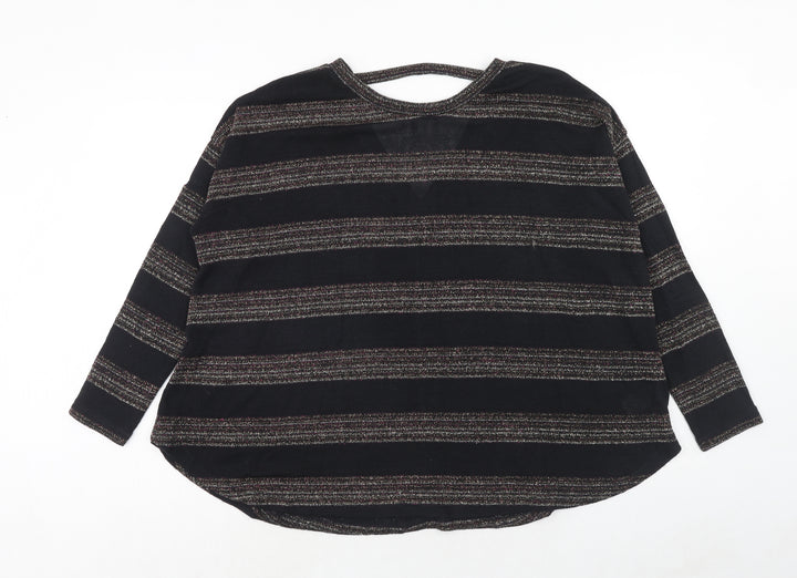 NEXT Womens Black Round Neck Striped Polyester Pullover Jumper Size 12