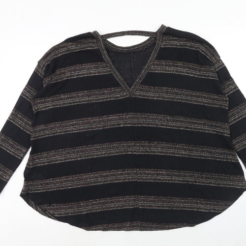 NEXT Womens Black Round Neck Striped Polyester Pullover Jumper Size 12