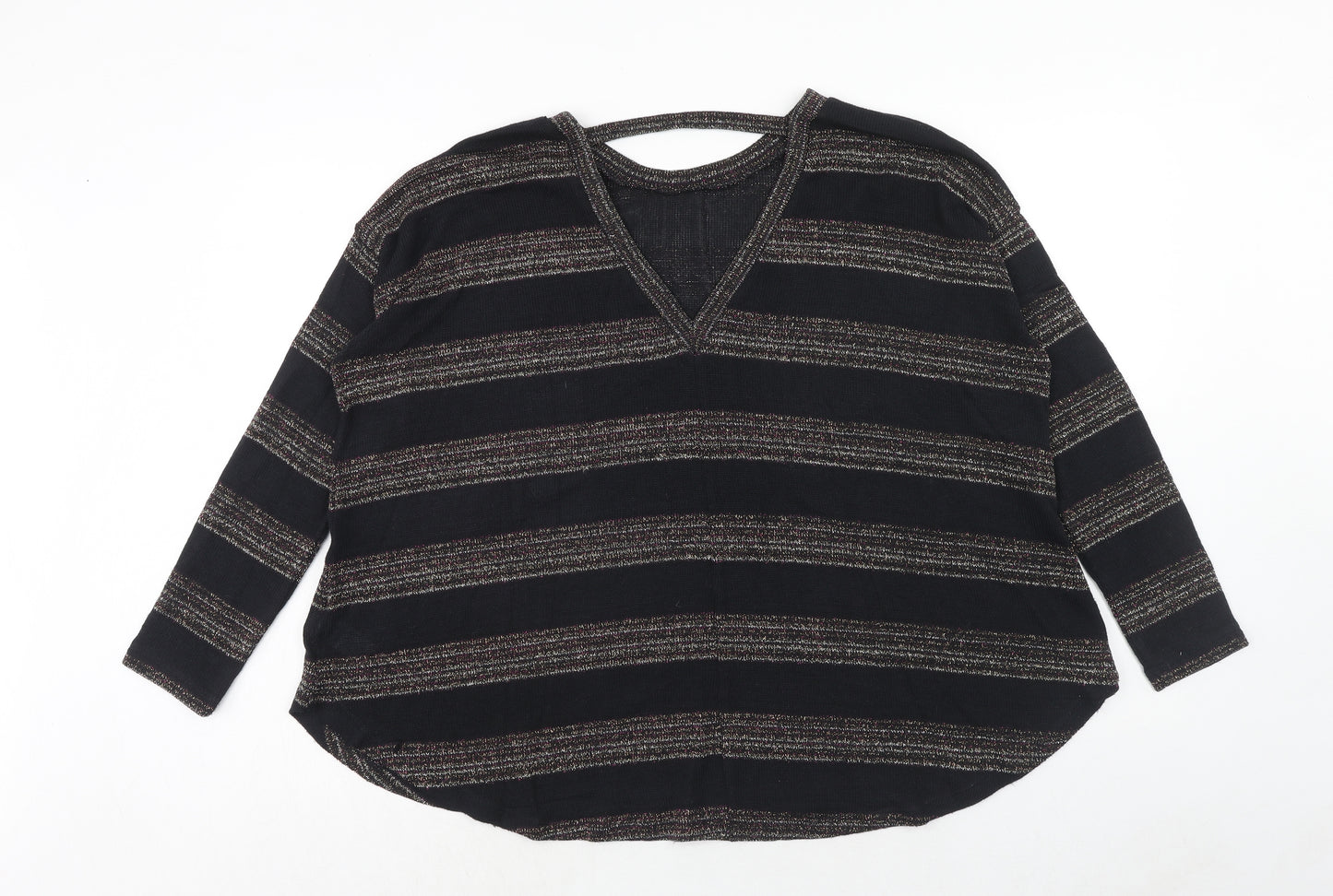 NEXT Womens Black Round Neck Striped Polyester Pullover Jumper Size 12