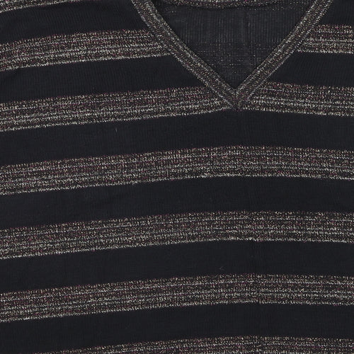 NEXT Womens Black Round Neck Striped Polyester Pullover Jumper Size 12