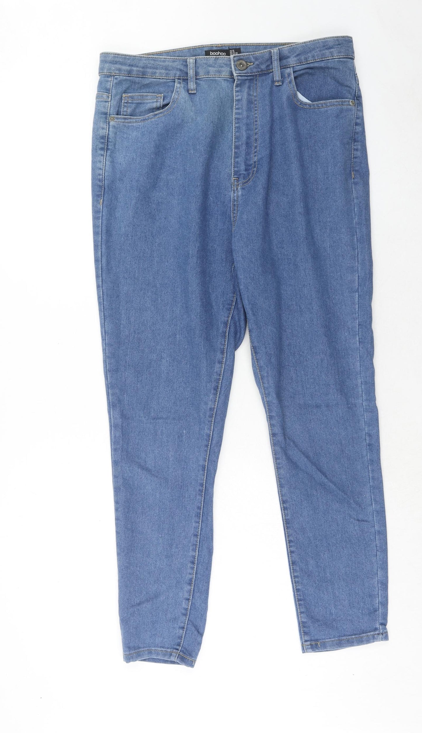 Boohoo Womens Blue Cotton Skinny Jeans Size 16 Regular Zip