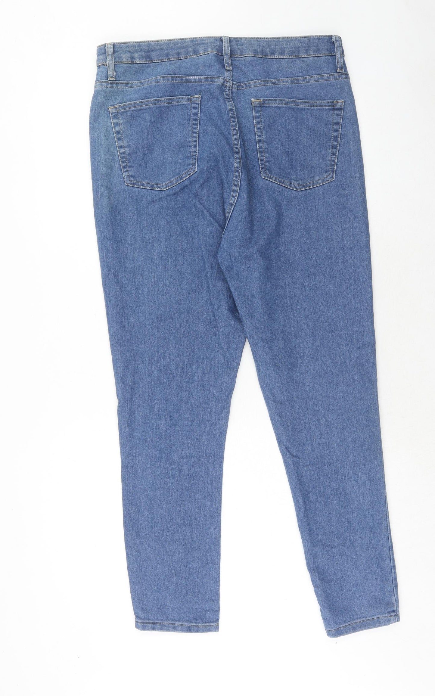 Boohoo Womens Blue Cotton Skinny Jeans Size 16 Regular Zip