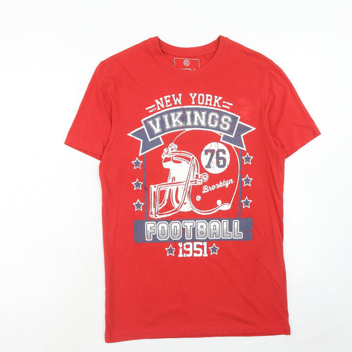 Exodus Mens Red Cotton T-Shirt Size S Round Neck - New York Vikings