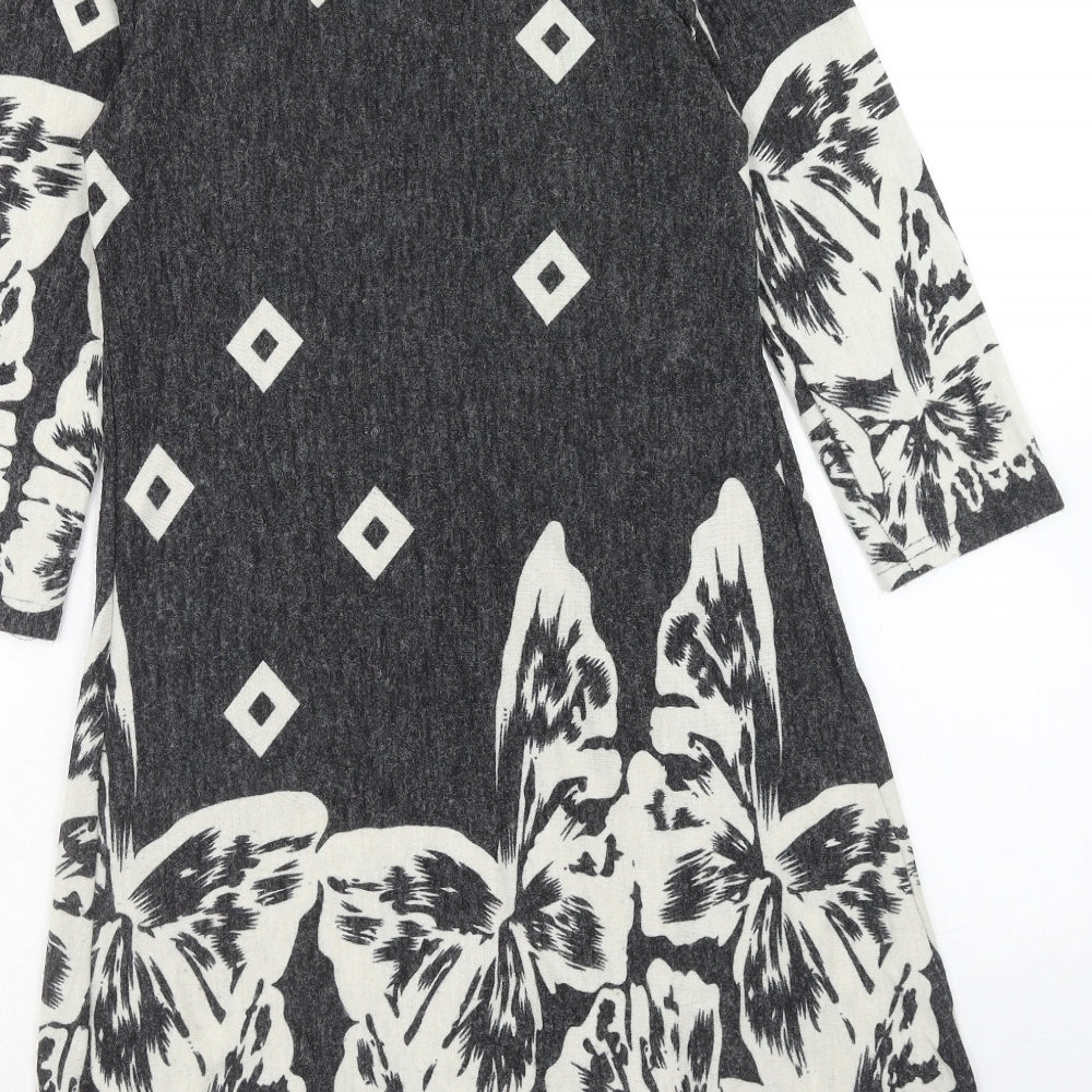 Purple Womens Grey Geometric Acrylic Jumper Dress Size XS V-Neck Pullover