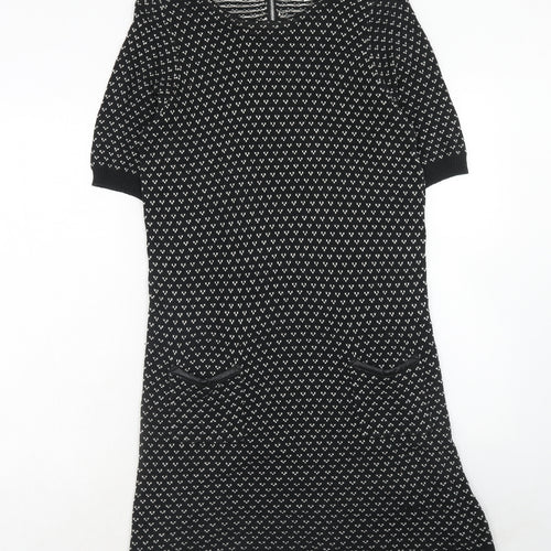 Cooperative Womens Black Geometric Cotton Jumper Dress Size L Round Neck Zip