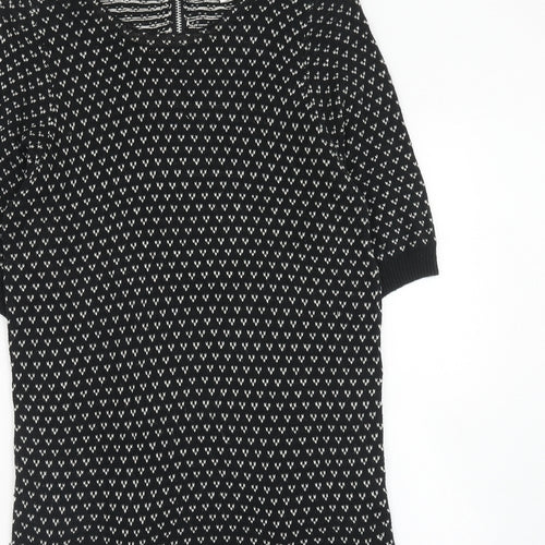 Cooperative Womens Black Geometric Cotton Jumper Dress Size L Round Neck Zip