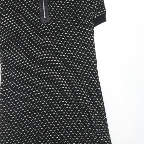 Cooperative Womens Black Geometric Cotton Jumper Dress Size L Round Neck Zip