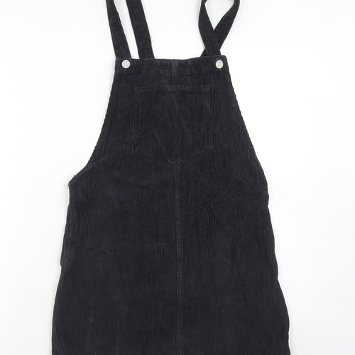 Topshop Womens Blue Cotton Pinafore/Dungaree Dress Size 6 Square Neck Button