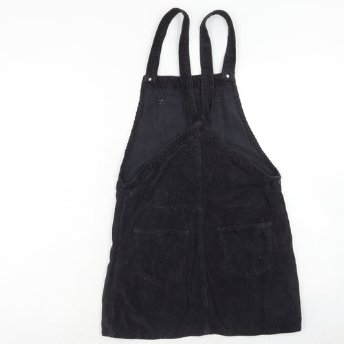 Topshop Womens Blue Cotton Pinafore/Dungaree Dress Size 6 Square Neck Button