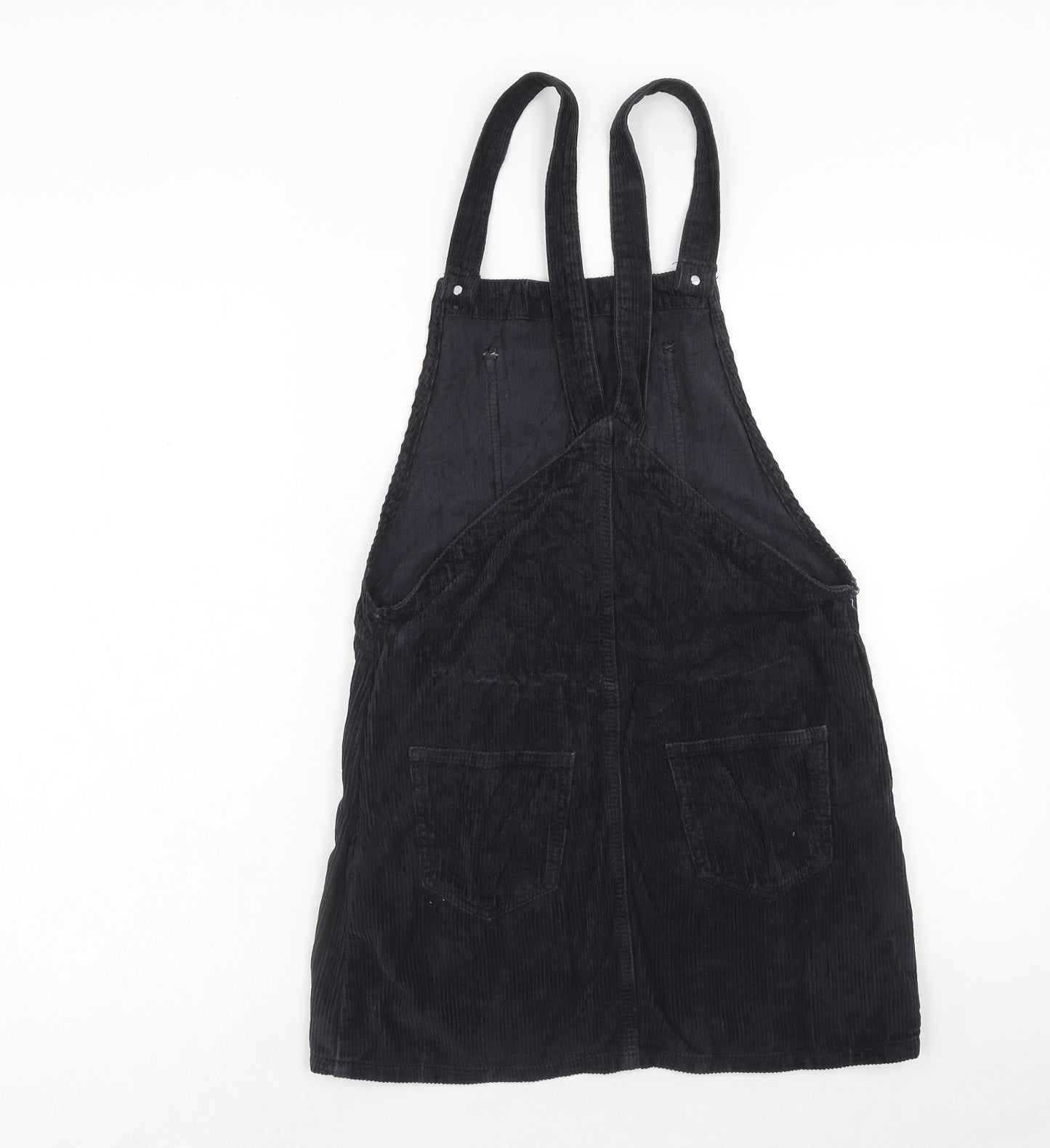 Topshop Womens Blue Cotton Pinafore/Dungaree Dress Size 6 Square Neck Button
