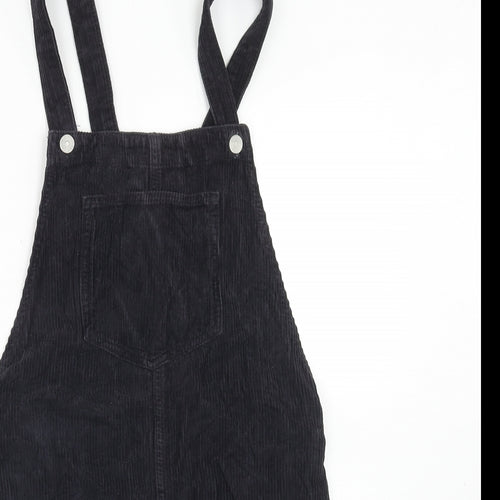 Topshop Womens Blue Cotton Pinafore/Dungaree Dress Size 6 Square Neck Button