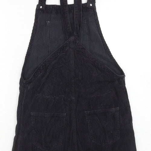 Topshop Womens Blue Cotton Pinafore/Dungaree Dress Size 6 Square Neck Button