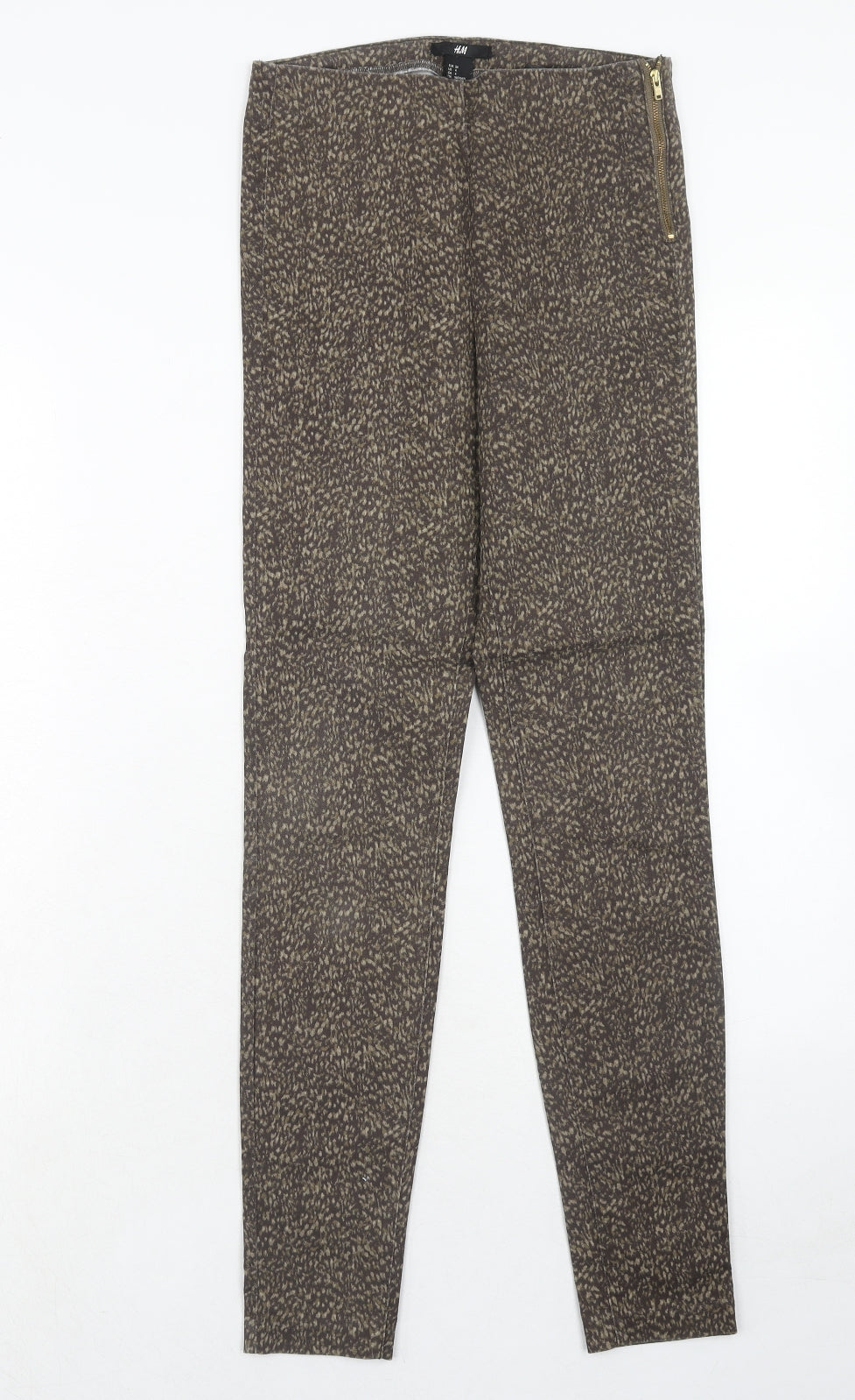H&M Womens Brown Animal Print Cotton Trousers Size 6 Regular Zip