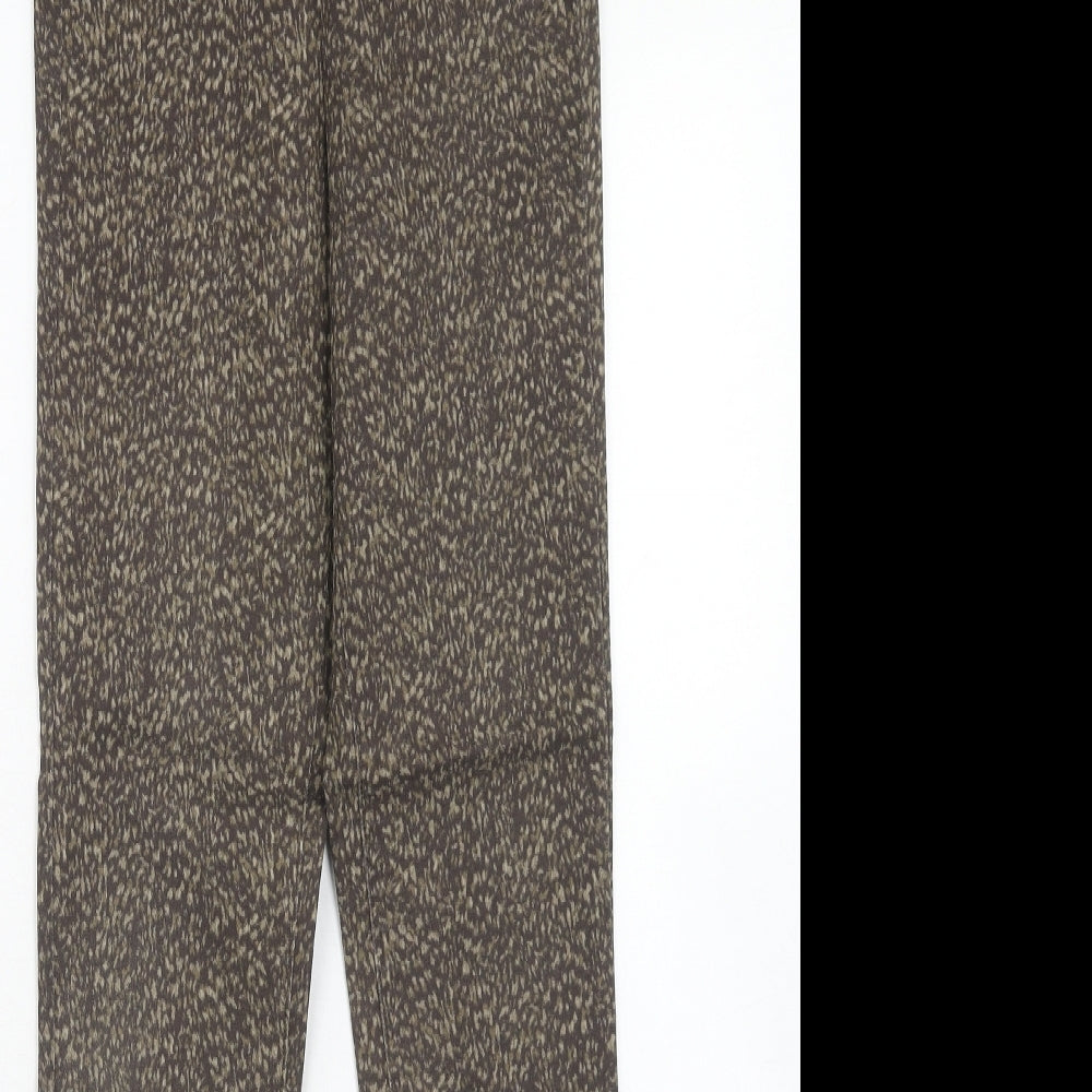 H&M Womens Brown Animal Print Cotton Trousers Size 6 Regular Zip