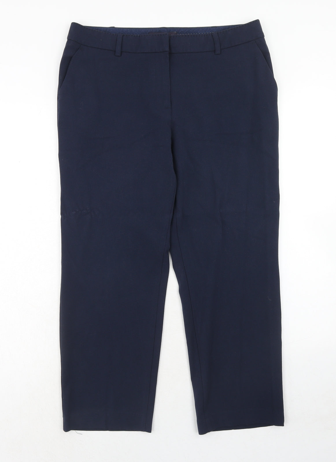 Marks and Spencer Womens Blue Polyester Chino Trousers Size 12 Regular Hook & Eye