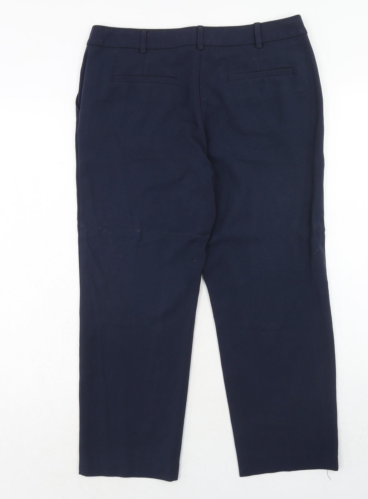 Marks and Spencer Womens Blue Polyester Chino Trousers Size 12 Regular Hook & Eye
