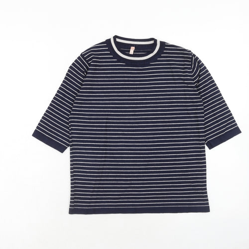 Sweewe Womens Blue Round Neck Striped Viscose Pullover Jumper Size S