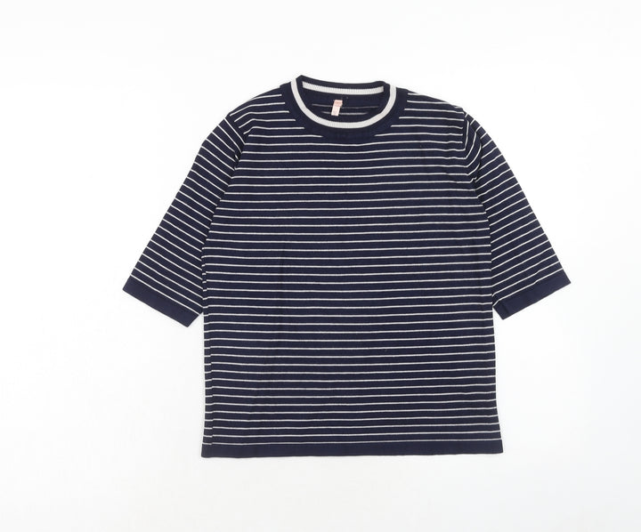 Sweewe Womens Blue Round Neck Striped Viscose Pullover Jumper Size S