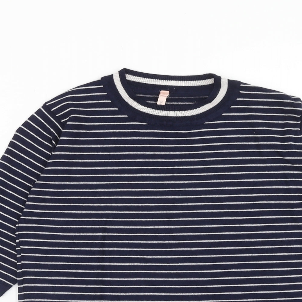 Sweewe Womens Blue Round Neck Striped Viscose Pullover Jumper Size S